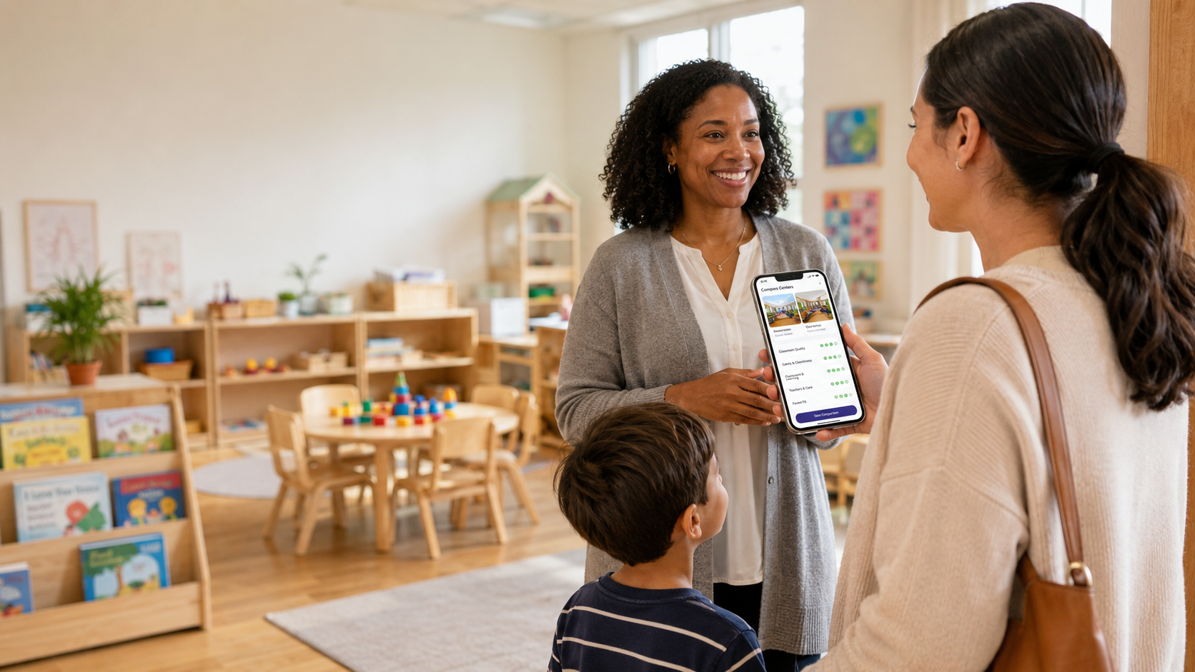 Parent touring an early learning center with their child